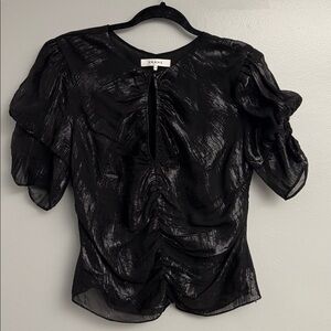 FRAME Women’s Black Ruched Silk Blend Blouse – Size Large